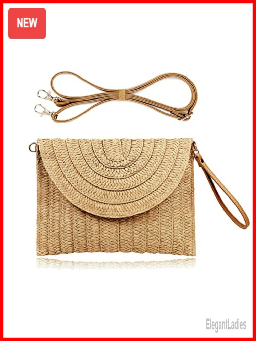 Woven Straw Clutch Envelope Crossbody Handbag Summer Beach Purse - Picture 6 of 6